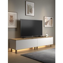 Wood'n Love Nora Bohem  Ledli Tv Ünitesi 200 cm 2 Kapaklı Dolaplı Atlantik Çam / Beyaz