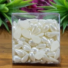 Boncukcu Abla Krem Rengi  Damla Model Yarın Inci (25 Adet) Krem Yarım Inci Plastik Boncuk (18X25 MM) B:15
