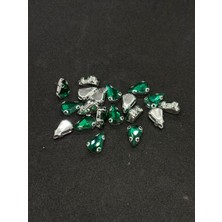 Boncukcu Abla 8X13 (1.3cm) Damla/armut Kasalı Dikme Cam Taş  Gümüş Kasa Zümrüt Yeşil Taş 50 Adet