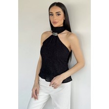 Gülseli Kadın Sırt Dekolteli Işıltılı Fular Detaylı Bluz P-00020386