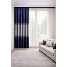 Perde Merkezi Manchester Lacivert Gri Fon Perde Salon ve Misafir Odalarına Uygun 1/3 Sık Pileli Tek Kanat Lüks Modern Fon Perde