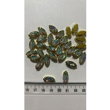 Boncukcu Abla 7X15 mm Mekik  Gold Kasa Janjanlı Kristal Taş  Dikme Kasalı Taş (50 Adet)