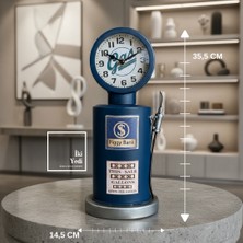 İki Yedi Konsept RK66 Mavi Retro Route 66 Benzin Pompası 35 cm Metal Masa Saati Nostaljik Hediyelik Ofis Hediyesi