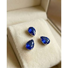 Boncukcu Abla 13X18MM Delikli Damla Kesim Kasalı Kristal Cam Taş - Parlament Mavi (20 Adet) - Dikmeli Boncuk