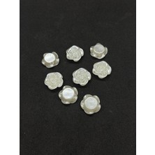 Boncukcu Abla 100 Adet Beyaz Sedefli Katmerli Çiçek Gül Inci Boncuk Yapıştırma Inci B:10