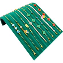 Sezgin Kutu ve Aksesuar Bileklik Standı Oval Bileklik Organizeri Yeşil Süet Kumaş Kaplama