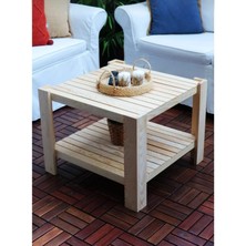 CopperWood Masif Ahşap Orta Sehpa 2 Raflı Salon Bahçe Balkon Orta Sehpa DZYN0012