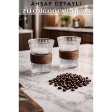 Penthouse Isıya Dayanıklı Borosilikat Origami Bardak Seti - Ahşap Detaylı Kahve ve Çay Bardağı