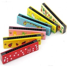 Marsilyan 6 Adet Ahşap Mızıka Çift Sıralı Renkli Desenli Çocuk Mızıka 16 Delikli