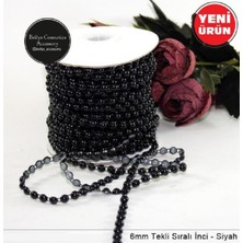 Boncukcu Abla Siyah Plastik Tek Sıralı Şerit Yarım Inci 6 mm 3 Mt.siyah Inci Tek Sıra Aplik Inci