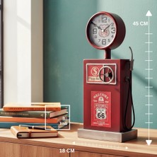 İki Yedi Konsept RK66 Retro Route 66 Masa Üstü Saat Benzin Pompası Tasarımlı Ofis Ev Dekor Aksesuarı Hediyelik Eşya