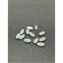 Boncukcu Abla 5*10 mm Mekik  Gümüş Kasa Janjanlı Kristal Taş  Dikme Kasalı Taş (50 Adet)