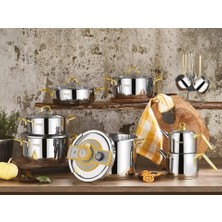 Kahramanlar Yağmur 18 Parça Platin Çelik Çeyiz Seti – 18/10 Paslanmaz Çelik, Indüksiyon Taban, Cam Kapak, Dayanıklı & Şık Tasarım