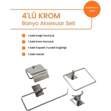 Hızır Yapışkanlı Paslanmaz Çelik Banyo Aksesuar Seti | Kare Havluluk, Askılık, Kağıt Havluluk ve Kapaklı Tuvalet Kağıtlığı
