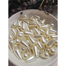 Boncukcu Abla 7X15 mm Krem Renk Plastik Damla Model Inci Boncuk ,inci Takı Boncuğu 100 Adet B:14