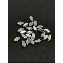 Boncukcu Abla 7X15 mm Mekik  Gümüş Kasa Janjanlı Kristal Taş  Dikme Kasalı Taş (50 Adet)