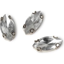 Boncukcu Abla 6X10 mm Mekik Gümüş Kasa Kristal Taş Dikme Kasalı Taş (100 Adet)
