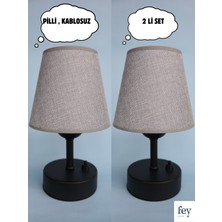 Abajur, 2 'li Siyah Abajur Seti , Pilli 2'li Siyah Abajur Seti, Kablosuz Abajurseti