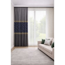 Perde Merkezi Püskül Lacivert Gri Pano Fon Perde Salon ve Misafir Odalarına Uygun 1/3 Sık Pileli Tek Kanat Lüks Modern Fon Perde