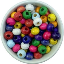 Boncukcu Abla Karışık Renkli Ahşap Boncuk , 20 mm Yuvarlak , 100 gr (40-45 Adet)