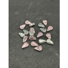 Boncukcu Abla 8X13 (1.3cm) Damla/armut Kasalı Dikme Cam Taş  Gümüş Kasa Pembe Taş 50 Adet