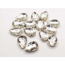 Boncukcu Abla 18X25 (2.5 Cm) Gümüş Kasalı Dikme Damla Taş Beyaz Kristal 10 Adet