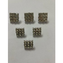Boncukcu Abla 6'lı  Takım 3 Büyük( 2 Cm) 3 Küçük (1,5 Cm) Gümüş Taş Lı Tasarım  DÜĞME(BD28)