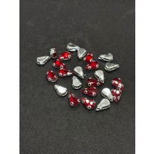 Boncukcu Abla 8X13 (1.3cm) Damla/armut Kasalı Dikme Cam Taş  Gümüş Kasa Kırmızı Taş 50 Adet
