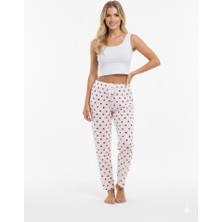Belifanti Collection Kadın Beyaz Kalp Desenli Kurdeleli Pijama Altı Pamuklu Yumuşak Dokulu