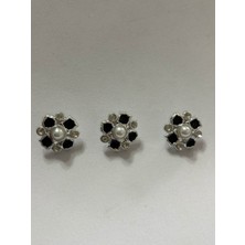 Boncukcu Abla 3'lü Tasarım Düğme  2.5 cm Siyah Sedef, Beyaz Taş ve Inci Detaylı Düğme  BD23