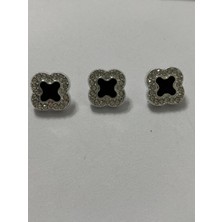 Boncukcu Abla 3 Adet Siyah Sedef Detaylı Kristal Taş Kaplama Kare Tasarım Düğme 2 cm Çapındadır. (BD34)