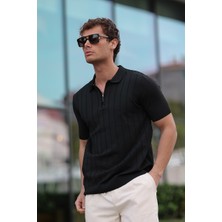 Aziso Erkek Polo Yaka Yarım Fermuarlı T-Shirt
