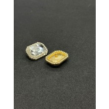 Boncukcu Abla Özel Tasarım Gold Kasa Beyaz Kristal Taş Düğme 2 Adet (2,23X1,98)BD:47