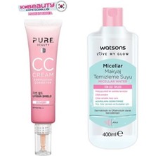 Pure Beauty, cc Krem, SPF50, Ivory 30 ml + Watsons, Micellar, Makyaj Temizleme Suyu 400 ml