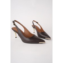 Muggo Starlyn Sivri Burun Taş Detaylı Arkası Açık Kadın Topuklu Ayakkabı