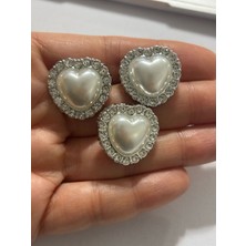 Boncukcu Abla 3 Lü Gümüş Taş Kaplama Inci Kalp Düğme Özel Tasarım Düğme  2,5CM.(BD15)
