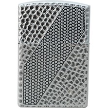 Yılan Derisi Desenli Eskitme Gümüş Renkli Gazlı Metal Çakmak