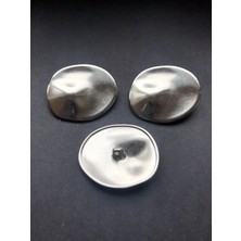 Boncukcu Abla Gümüş Silver Oval Elips Alttan Ayaklı Metal Düğme 54 Boy Düğme - 3lü Düğme Paketi Bd:41