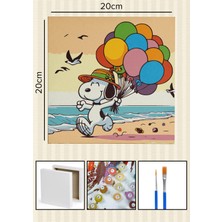 Corvo Sayılarla Boyama Seti Numaralı Tuval Fırça Boya 20X20 cm - Baloncu Snoopy