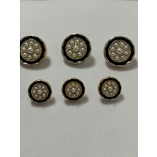 Boncukcu Abla 6'lı Takım 3 Büyük 2, cm 3 Küçük 1,7 cm Özel Tasarım Inci Detaylı Gold ve Siyah Uyumlu Düğme  (BD32)