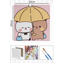 Corvo Sayılarla Boyama Seti Numaralı Tuval Fırça Boya 20X20 cm - Şemsiye Ayılar