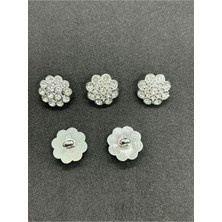 Boncukcu Abla Özel Tasarım Gümüş Kasa Çiçek Desenli Taşlı Düğme 5 Adet (1,5 Cm)Bd:46