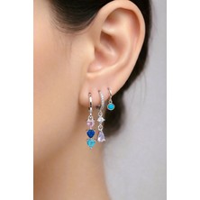 Sacce Scarves & Accessories Gümüş Renkli Zirkon Taşlı Çok Renkli Küpe Seti 3 Parça