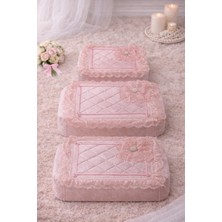 Hig Store 3'lü Broşlu Incili Fransız Güpür Çeyizlik Bohça Söz Nişan Gelin Damat Kadife Lüks Hurç Seti