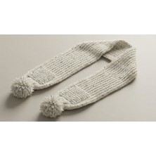 Ceritoğlu Ponponlu Cepli Beyaz Atkı El Örmes