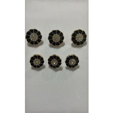 Boncukcu Abla 6'lı Takım 3 Büyük 2,5 cm 3 Küçük 2 cm Siyah Sedef Üstüne Taş Kaplamagoldşeritli Tasarım Düğme  BD22