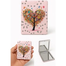 Marsilyan Sevgi Ağacı Tasarımlı Simli Büyüteçli Pratik Mini Cep Çanta Makyaj Aynası Pembe