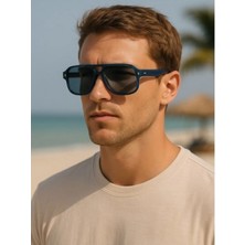 Marsilyan Tony Unisex Koyu Mavi Çerçeveli Erkek Güneş Gözlüğü – UV400 Korumalı, Retro Stil