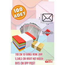 İstisna 100 Adet 7x9 Cm Renkli Zarf Kraft Not Kağıdı ve Opp Poşet Hediyeli Sevimli Mini Kart Zarfları