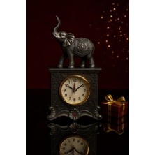 Marsilyan Dekoratif Gri Fil Figürlü Masa Saati – 19 cm | Şık Ev & Ofis Aksesuarı